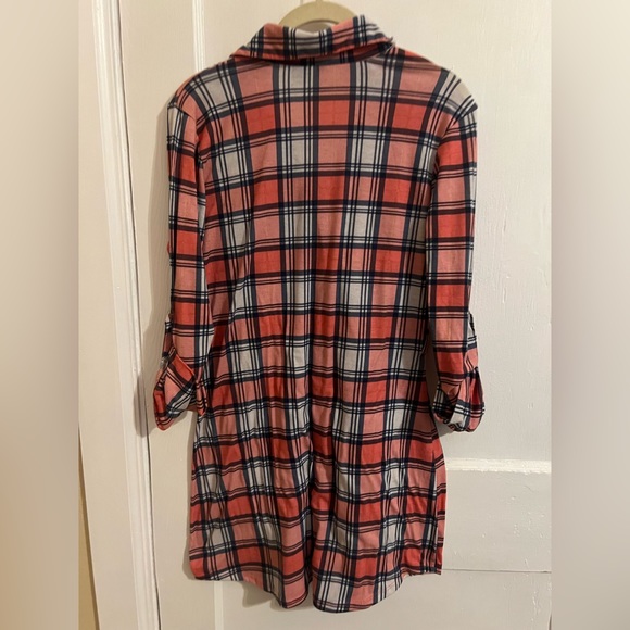 Ultra Flirt Button Down Plaid Dress with Button Rolled Cuff Sleeves Size Medium - Picture 2 of 7
